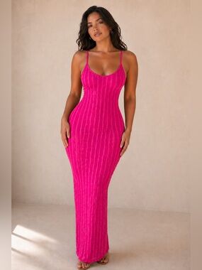 Sculpting Spaghetti-Strap Maxi Slip Dress in Hot Pink